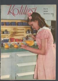Kotiliesi  1949 nr 6 / kansi - Amerikkalainen keittiö, pääsiäislounas, mihin talousjätteet, pojat kehräävät