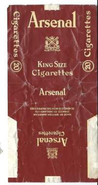 Arsenal  -  tupakkaetiketti, saumoista avattu tupakka-aski,