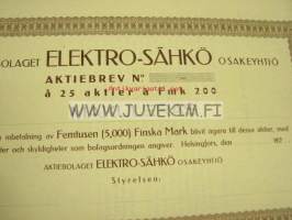 Elektro-Sähkö Oy, Helsinki 5 000 mk -osakekirja