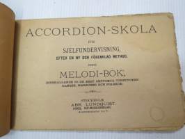 Accordion-skola för sjelfundervisning, efter en ny och föreknlad method, jemte melodi-bok, innehållande 50 de mest omtyckta tonstycken, danser, marscher och