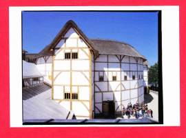 Postikortteja  Shakespeare 6 kpl.  Shakespearen Globe-teatterin ulkokuva, pienoismalli,teatterin näyttämö, teatterin näyttämö ja yleisölehterit, teatterin