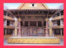 Postikortteja  Shakespeare 6 kpl.  Shakespearen Globe-teatterin ulkokuva, pienoismalli,teatterin näyttämö, teatterin näyttämö ja yleisölehterit, teatterin
