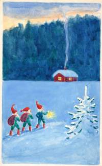 Robert Hancock, joulukortin originaali, peitevärimaalaus,  sing a tergo koko 21x14 cm kehystämätön  / Taidemaalari  ja taidegraafikko Robert Hancock synt 1912