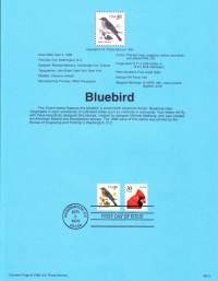 USA - 1996, April 3rd: Bluebird (Sinikka). LintusarjaaEnsipäiväleima, valmis kokoelmasivu sisältää sekä itse postimerkin/postimerkit että paino- ja