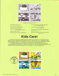 USA - 1995, April 20th:  Kids&#039; Care!/Lasten tekemiä ympäristönsuojelumerkkejä.Ensipäiväleima, valmis kokoelmasivu sisältää sekä itse