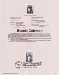 USA - 1995, April 27th: Bessie Coleman - Ensimmäinen kansainvälisen lentäjän lupakirjan saanut afro-amerikkalainen naislentäjä.Ensipäiväleima, valmis