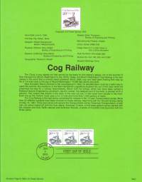 USA - 1995, June 9th: Cog Railway/ Hammasratasvetoinen rautatie. Ensipäiväleima, valmis kokoelmasivu sisältää sekä itse postimerkin/postimerkit että paino-
