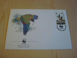 Papukaija, lintu, WWF, Saint Lucia, 1987, ensipäiväkuori, FDC. Hieno esim. lahjaksi. Katso myös muut kohteeni mm. noin 1 500 erilaista ulkomaista