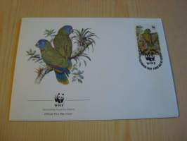 Papukaija, lintu, WWF, Saint Lucia, 1987, ensipäiväkuori, FDC. Hieno esim. lahjaksi. Katso myös muut kohteeni mm. noin 1 500 erilaista ulkomaista