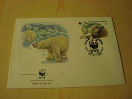 Jääkarhu, WWF, Neuvostoliitto, 1987, ensipäiväkuori, FDC. Hieno esim. lahjaksi. Katso myös muut kohteeni mm. noin 1 500 erilaista ulkomaista ensipäiväkuorta
