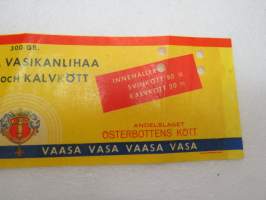 Osuuskunta Pohjanmaan Liha / Andelslaget Österbottens Kött - Sian- ja vasikanlihaa / Svin- och kalvkött -etiketti / label