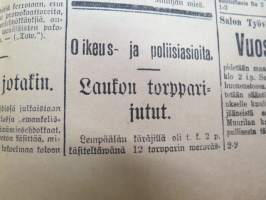 Uusi Aura 1907 nr 56 A, Turku 7.3.1907, sisältää mm. vaalimainontaa ja -propagandaa, Rautatietarpeista Turun läänin eteläosassa, Oikeudenkäynnin uudistus,