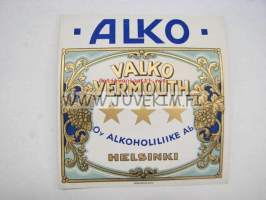 Alko Valko Vermouth -viinaetiketti 1930-luvulta