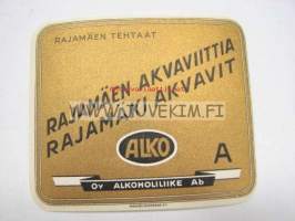 Rajamäen Akvaviittia -viinaetiketti 1930-luvulta