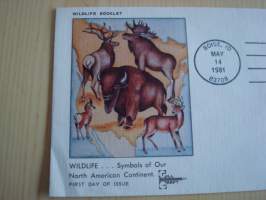 Wildlife, 1981, USA, ensipäiväkuori, FDC, viidellä erilaisella postimerkillä. Hieno esim. lahjaksi. Katso myös muut kohteeni, minulla on myynnissä mm. noin