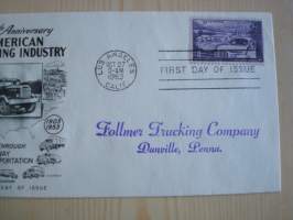 Kuorma-auto, 50th Anniversary American Trucking Industry, 1953, USA, ensipäiväkuori, FDC, vastaanottaja: Follmer Trucking Company. Hieno esim. lahjaksi. Katso