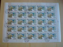 WWF, jääkarhu, täysi &amp; leimattu postimerkkiarkki, vuodelta 1987, Neuvostoliitto, CCCP, arkissa 25 kpl kookkaita postimerkkejä. Katso myös muut kohteeni,