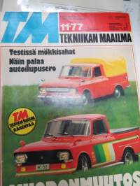 Tekniikan Maailma 1977 nr 11  Tm koeajaa Moskwitsh Pick-Up, Skoda S 110L ja Wartburg 353, Rolls Royce Silver Shadow esitellään, Mitsubishi Galant Sigma 1600 GL.