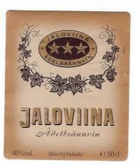 Jaloviina  kolmen tähden ***  - viinaetiketti  / Jaloviina (lempinimenä Jallu, myös leikattu konjakki) on suomalainen rypäletisleestä ja viljaviinasta