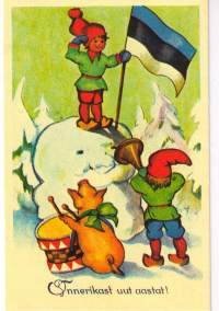 Historiallinen  uuden vuoden  toivotus Eestissä. viro  itsenäistyi  uudelleen 1991,  kortti  painettu 1990.  Postkaart  H. Joonuksi  kogust. Kulkematon