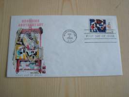 Honoring Abstract Art, 1964, USA, ensipäiväkuori, FDC, yhdellä postimerkillä, hieno esim. lahjaksi. Katso myös muut kohteeni, minulla on myynnissä mm. noin