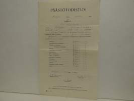 Päästötodistus Kauhajoen kunnan Lustilan piirin yläkansakoulusta v. 1936