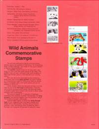 USA - 1992, October 1st: Wild Animals Commemorative Stamps/Villieläimiä -Kirahvi, jättiläispanda, flamingo, kuningaspingviini, Bengalin