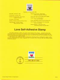 USA - 1994, January 27th: Love/RakkausEnsipäiväleima, valmis kokoelmasivu sisältää sekä itse postimerkin/postimerkit että paino- ja julkaisutiedot