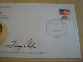 Presidentti James E. Carter, 1977, USA, ensipäiväkuori, FDC, hieno esim. lahjaksi. Katso myös muut kohteeni mm. noin 1 500 erilaista amerikkalaista