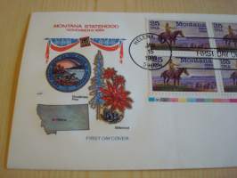 Montana Statehood, Cowboy, 1889-1989, USA, ensipäiväkuori, FDC, hieno esim. lahjaksi. Katso myös muut kohteeni mm. noin 1 500 erilaista amerikkalaista