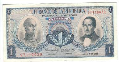 Colombia 1 Peso oro 1969 - seteli