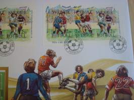 Jalkapallo, 1988, Ruotsi, ensipäivänkuori, FDC, huom. kuoren koko noin 18 cm x 26 cm eli huomattavasti isompi kuin normaali ensipäivänkuori, harvemmin tarjolla,