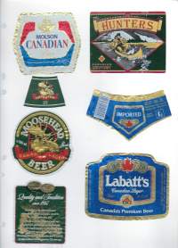 Kanadalaisia olutetikettejä n 4 kpl sivuilla  olutetiketti