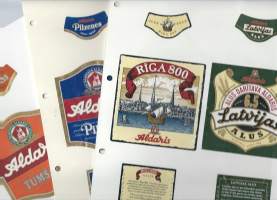 Latvialaisia olutetikettejä n 9 kpl sivuilla  olutetiketti