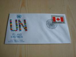 Kanada, lippusarja Yhdistyneet Kansakunnat, YK, United Nations, 1983, ensipäiväkuori, FDC. Minulla on myös juuri tulleet yli 100 muuta YK:n lippusarjan
