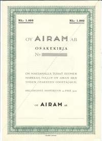 Airam Oy Ab 1 000 mk , osakekirja, Helsinki 19.4.1950