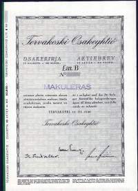 Tervakoski Oy    ,  Litt B  50 000 mk  osakekirja, Tervakoski 13.3.1946