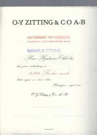 Zitting  Oy , 1000 mk  osakekirja, Helsinki   1925-1934