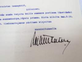 Heikki Peltola - Keinovillatehdas - Tilketehdas - Halkosaha, Helsinki (Vallila) 4.8.1922 -asiakirja / business document