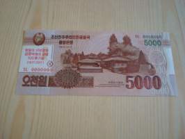 2017 Pohjois-Korea 5000 Won Specimen seteli, käyttämätön ja aito, UNC. Katso myös muut kohteeni.