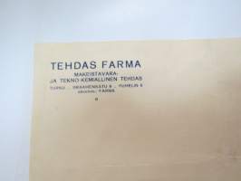 Tehdas Farma - Makeistavara- ja Tekno-Kemiallinen Tehdas, Turku Brahenkatu 6, 27.10.1924 -työtodistus / work certificate