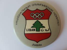 Moskova olympia 1980 - Moscow Olympics - Kansallisen Olympiakomitean tunnus - Liban -neulakiinnitteinen rintamerkki, virallinen tuote / official badge