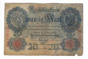 Saksa 20 markkaa 1910 seteli