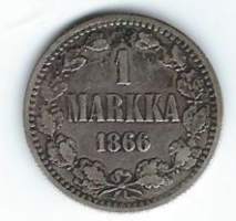 1 markka  1866  hopeaa