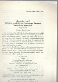 &quot;Ruumiin runot&quot; Kiikalan kirkoherran  Laurentius Johannis Sareniuksen muistoksi 1937