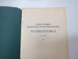 Länsi-Suomen Karjanjalostusyhdistys vuosikertomus v. 1928 -annual report, cattle breeding society