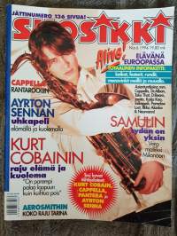 Suosikki N:o 6 1994. Julisteet: Ayrton Senna, Pantera, Cappella, Kurt Cobain. Asiaa: Samuli Edelman, Aerosmith, Ayrton