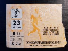 XV Olympia Helsinki 1952, 23.7. pääsylippu B 14