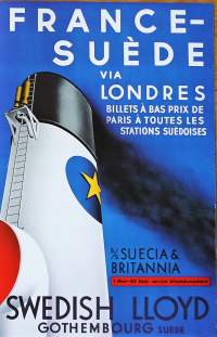 France - Suede   - laivajuliste juliste n 34x23 cm jälkipainos