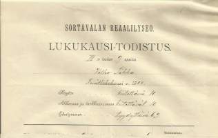 Sortavalan  Reaalilyseo 1903 Lukukausi-Todistus  - todistus